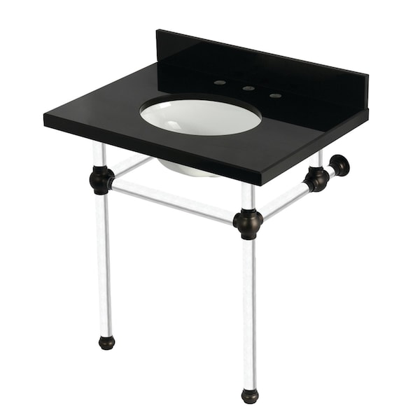 Kingston Brass 30" Black Granite Console Sink with Acrylic Legs, 8-Inch, 3-Hole, Black Granite/Oil Rubbed Bronze KVPK3030KA5 - main