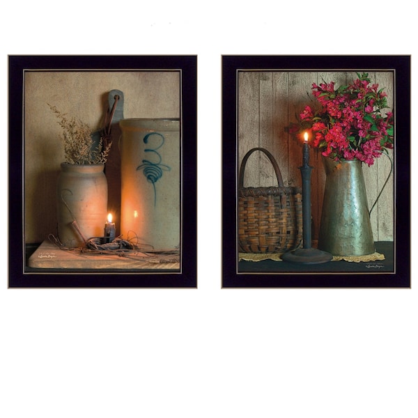 Homeroots Set Of Two Americana Country Candlelight Black Framed Print Wall Art, 2PK 405873 - main