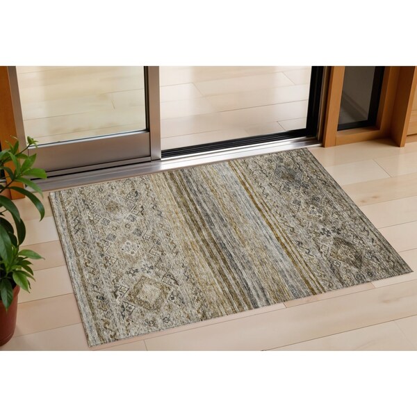 Homeroots 3' X 5' Brown Tan And Black Floral Washable Indoor Outdoor Area Rug 606176 - main