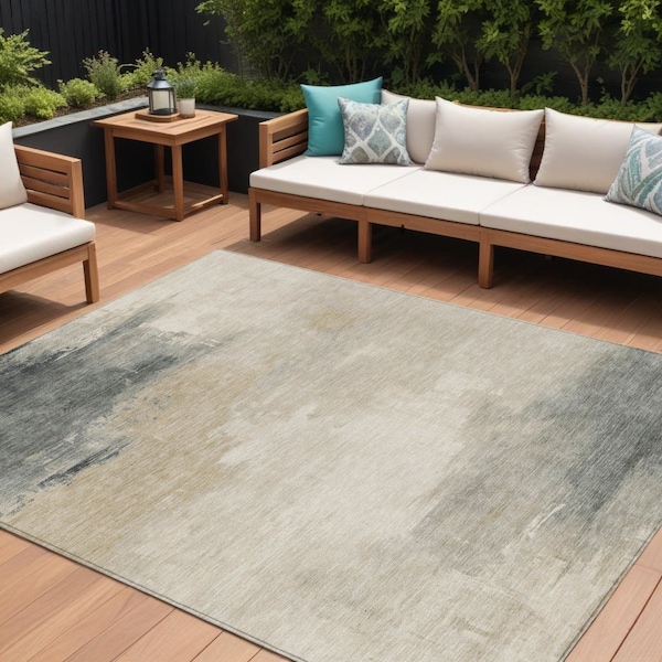 Homeroots 9' X 12' Beige Taupe And Ivory Abstract Washable Indoor Outdoor Area Rug 616848 - main