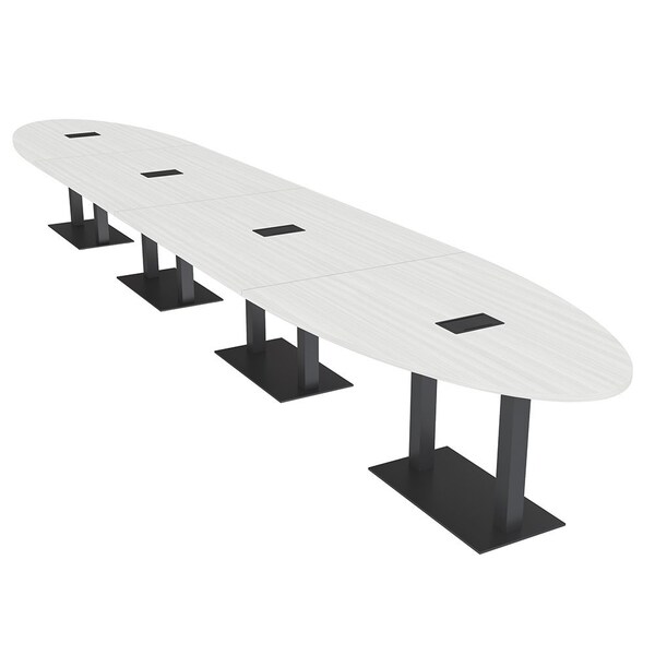Skutchi Designs Oval Conference Table With Power Unit, 48 in W, 264 in L, White HAR-OVL-48X264-DOU.BK-WA7976-EBLK - main