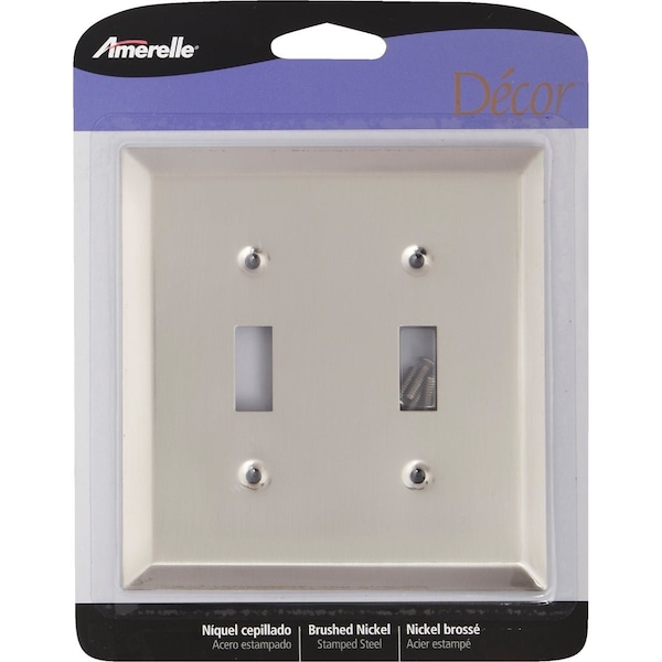 Amerelle 2-Gang Stamped Steel Toggle Switch Wall Plate Brushed Nickel 163TTBN - main