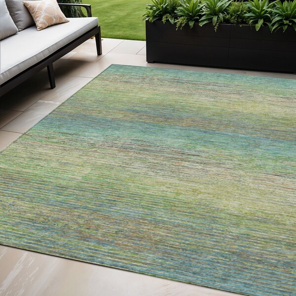 Homeroots 5' X 8' Artichoke Green Striped Washable Indoor Outdoor Area Rug 608450 - main