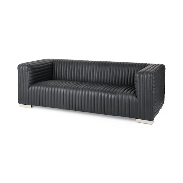 Homeroots 83" Black Leather Sofa With Silver Legs 607333 - main