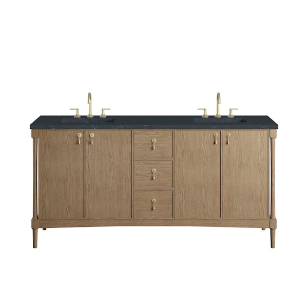 James Martin Vanities Kinnsden 72" Double Vanity, Weathered Oak w/ 3 CM Charcoal Soapstone Silestone Top D680-V72-WTO-3CSP - main