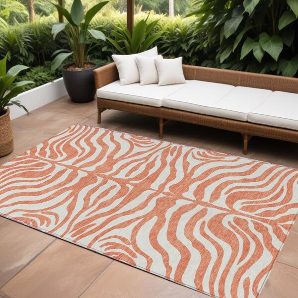 Homeroots 10' X 14' Coral And Ivory Animal Print Washable Indoor Outdoor Area Rug 600605 - main