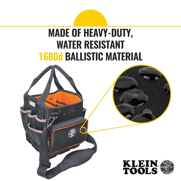 Workin' Klein Tools Tool Bag, Tradesman Pro Tool Tote, 40 Pockets, 10-Inch