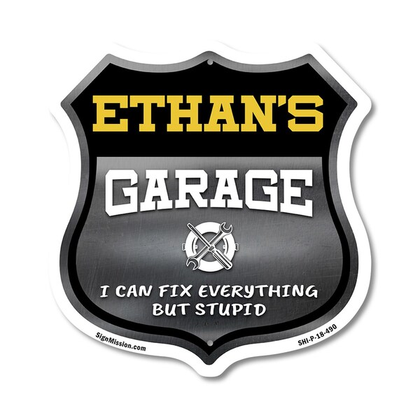 Signmission Ethan's Garage I Can Fix Everything But Stupid, 18 Inch X 18 Inch, Plastic Sign SHI-P-18-490-ETHAN - main