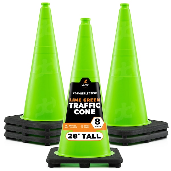 Xpose Safety Traffic Safety Cone, 28 in, Premium PVC, No Collar, Lime Green, 8 pk LTC28-8-X-S - main