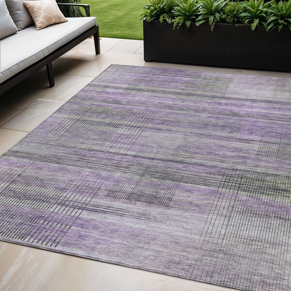 Homeroots 5' X 8' Purple Lavender And Gray Striped Washable Indoor Outdoor Area Rug 588065 - main
