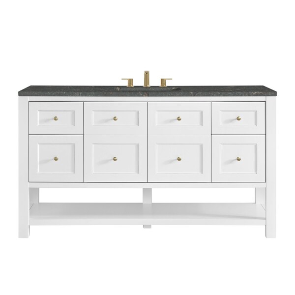 James Martin Vanities Breckenridge 60 in. Single Vanity Cabinet, Bright White w/ 3 CM Parisien Bleu Top 330-V60S-BW-3PBL - main