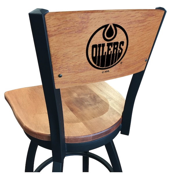 Holland Bar Stool Co 36" Blk Wrinkle Edmonton Oilers Swivel Bar Stool, Laser Engraved Back L03836BWMedMplAEdmOilMedMpl - main