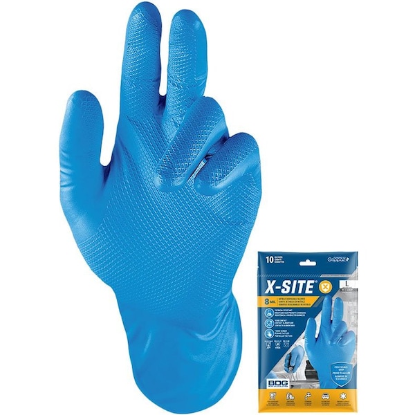 Bdg Grippaz, Disposable Gloves, 8 mil Palm, Nitrile, Powder-Free, M, 10 PK, Blue 99-1-6200P-M - main