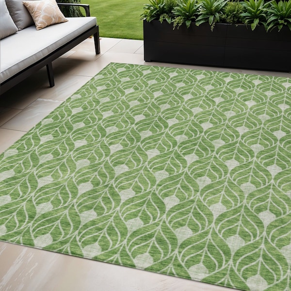 Homeroots 5' X 8' Green And Light Green Geometric Washable Indoor Outdoor Area Rug 596022 - main