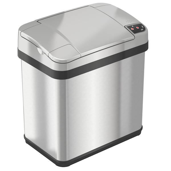 Hls Commercial 2 gal Rectangular Indoor Metal Can, Silver, Touchless Sensor Lid, Stainless Steel, 7 in HLS02SS - main