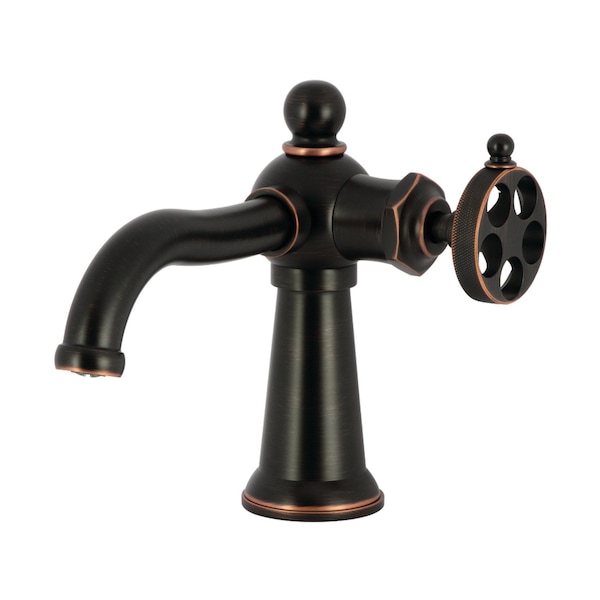 Kingston Brass One-Handle Single-Hole Bathroom Faucet with Knurled Handle and Push Pop-Up Drain, Naples Bronze KS354RKZNB - main