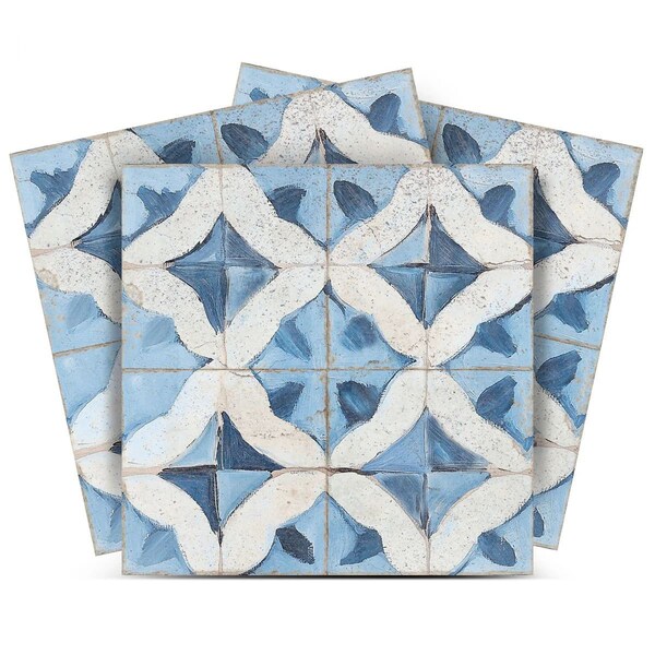 Homeroots 5" x 5" Blue Vinyl Arabesque Peel And Stick Removable Tiles 628705 - main