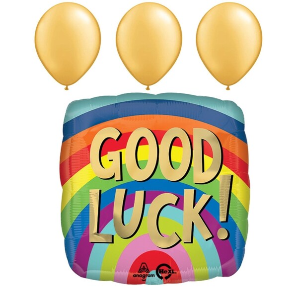 Loonballoon Sentiments Balloons, 18 inch Good Luck Rainbow Stripes, 3 Gold Latex Set LOON-LAB-86924P-B-P - main