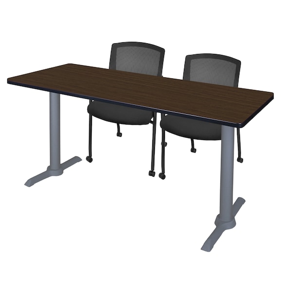 Regency Kobe T-Base Training Seminar Table W/ 2 Knight Mesh Chairs, 60 in W, 24 in L, Neo Walnut MTRCT6024NWGY56CBK - main