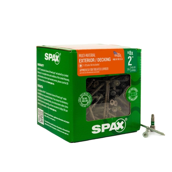 Spax #8 x 2 in Exterior Wood Deck Screws Construction Flat Head T-Star Plus 3 LB, 465PK 41916704005045 - main