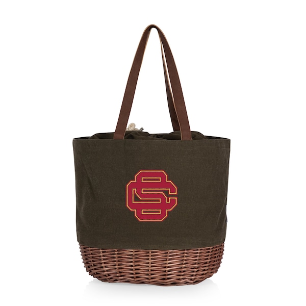 Picnic Time Family Of Brands NCAA USC Trojans Coronado Canvas and Willow Basket ToteKhaki Green with Brown Accents 203-00-140-098-0 - main