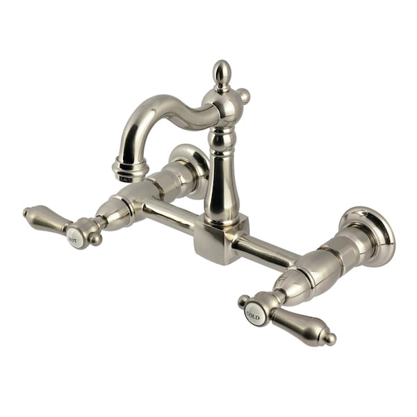 Kingston Brass Two-Handle Wall Mount Bridge Kitchen Faucet, Brushed Nickel KS2448BAL - main