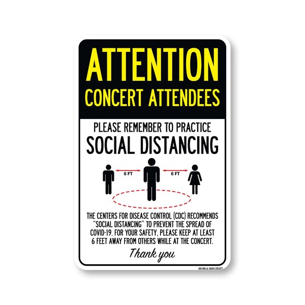 Signmission Public Safety, Concert Attendees Practice Social Distancing, 24in X 18in, OS-NS-A-1824-25377 OS-NS-A-1824-25377 - main