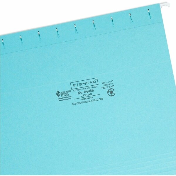Smead Hanging File Folders, Aqua, PK25 SMD64058 - main