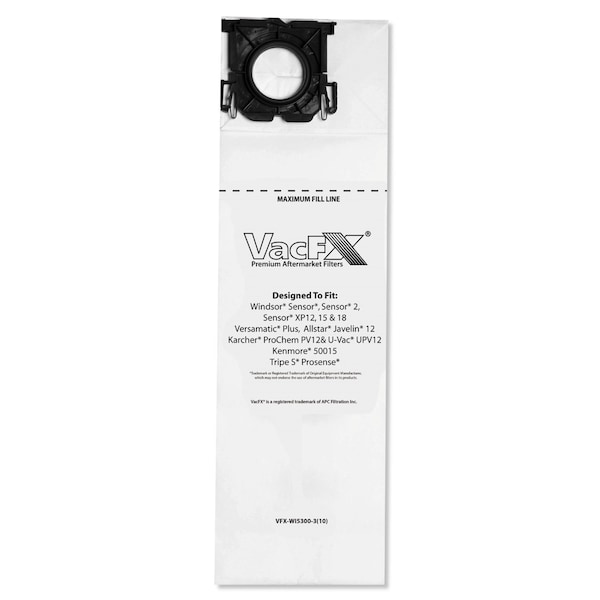Vacfx Vacuum Filter Bags for Windsor Sensor S/S2/XP/Veramatic Plus, PK100 VFX-WI5300-3(10) - main