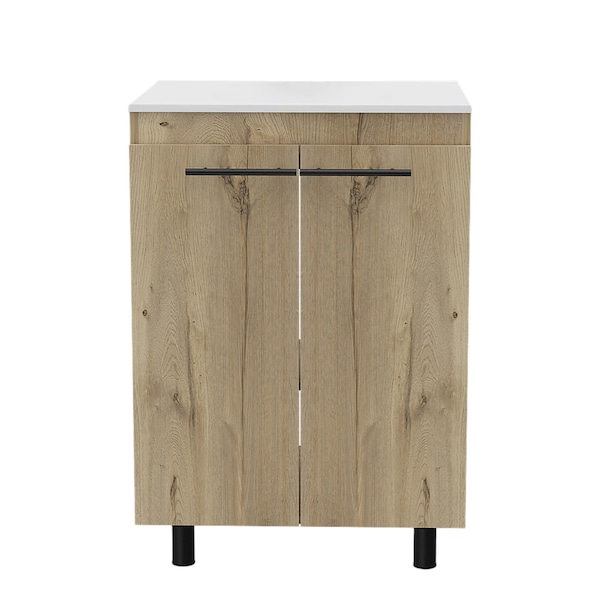 Homeroots 24" Oak Wood Freestanding Double Door Bathroom Vanity With White Sink 478254 - main