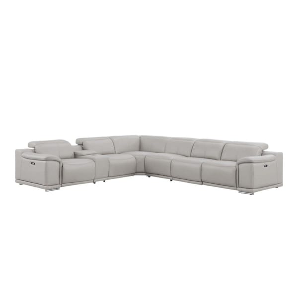Homeroots Ash Gray Leather Modular L Shaped Seven Piece Corner Sectional With Console 643898 - main