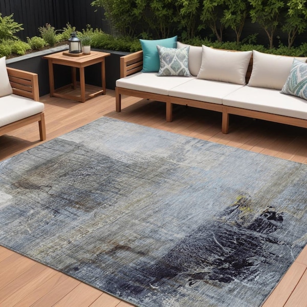 Homeroots 8' X 10' Sky Blue And Gray Abstract Washable Indoor Outdoor Area Rug 632032 - main