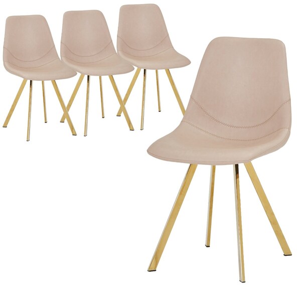 Leisuremod Markley Modern Leather Dining Chair With Gold Legs in Taupe, 4PK MCG18TP4 - main