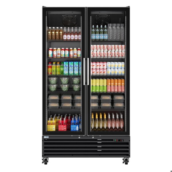 Koolmore 47 in. Two-Door Commercial Display Merchandiser Refrigerator in Sleek Black, 35 cu. ft. ETL Listed KM-MDR-2GD-35CNL-BK - main