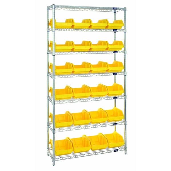Quantum Storage Systems WIRE SHELVING UNIT W/24 YELLOW BINS BINS W7-12-24YL - main