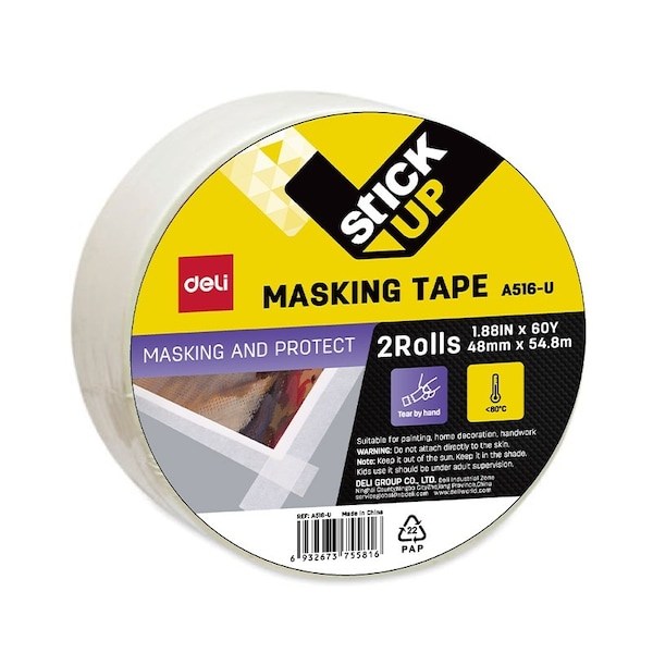 Deli Masking Tape 1.88in x 60yd, 3in Core, White, Writable, 24PK EA516-U - main