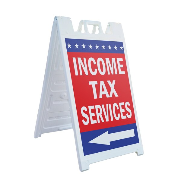 Signmission Income Tax Servies With Arrow, A-Frame & 2 Decals Installed, Heavy-Duty Plastic Frame SBHD-D-2436-IncomeTaxServiesWithArrow - main