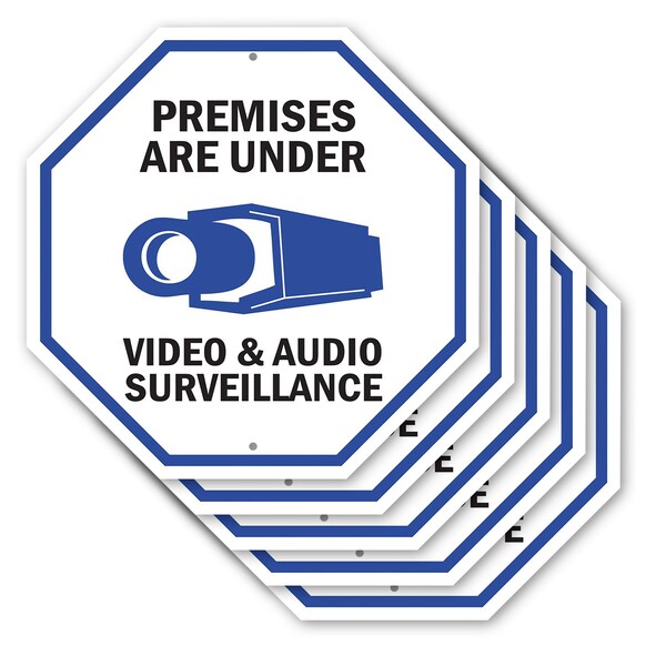 Signmission Premises Are Under Video & Audio Su, 10 inch X 10 inch, Aluminum Metal Signs, 5PK OC-A-5Pack-10-20 - main