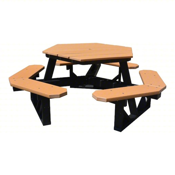 Zoro Select Hexagon Picnic Table, Cedar, Recycled Plastic, 6 Seats, 72 3/4 in L, 29 1/8 in H Overall Plank GGS_116492 - main