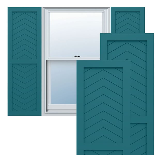Ekena Millwork True Fit PVC Two Panel Chevron Modern Style Fixed Mount Shutters, Antigua, 18W x 80H, PR TFP101CV18X080AN - main
