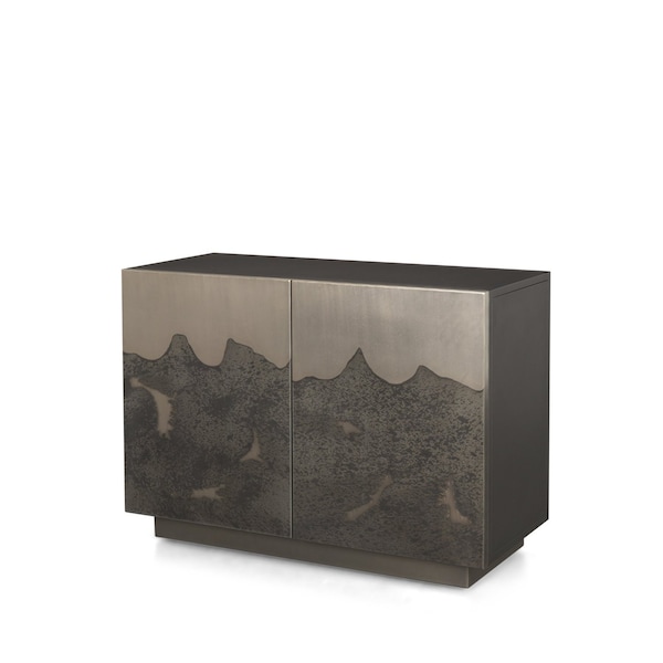 Homeroots 30" Gray Distressed Metal Textured Door Accent Cabinet With Two Doors 611068 - main