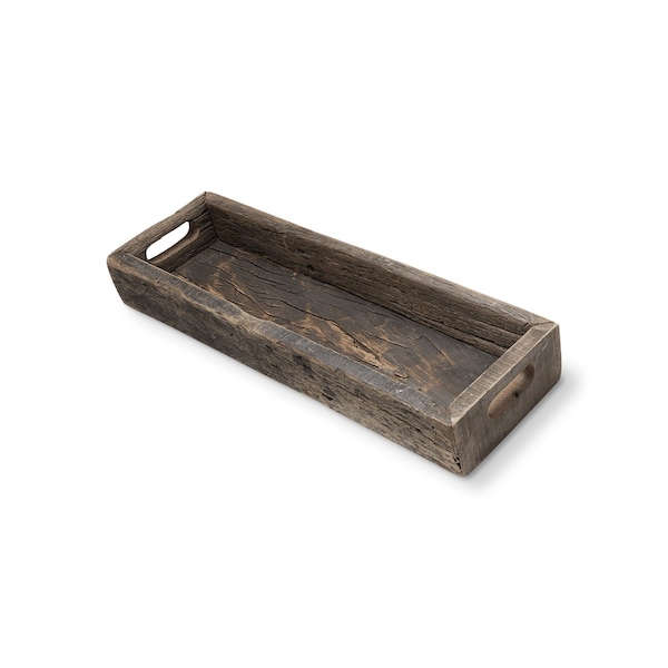Homeroots 24in Brown Wood Indoor Outdoor Tray With Handles 376047 - main