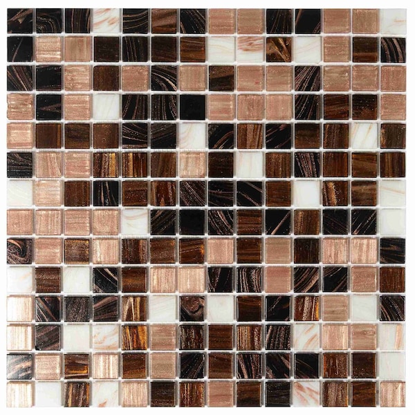 Apollo Tile Mingles 12 in. x 12 in. Glossy Brown and Beige Glass Mosaic Wall and Floor Tile 20 sqft/case, 20PK MIX2088BR618A - main