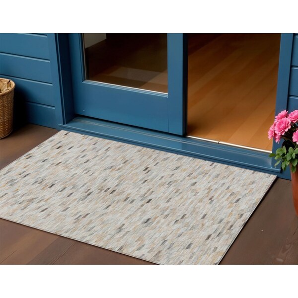 Homeroots 3' X 5' Linen And Gray Geometric Washable Indoor Outdoor Area Rug 616556 - main