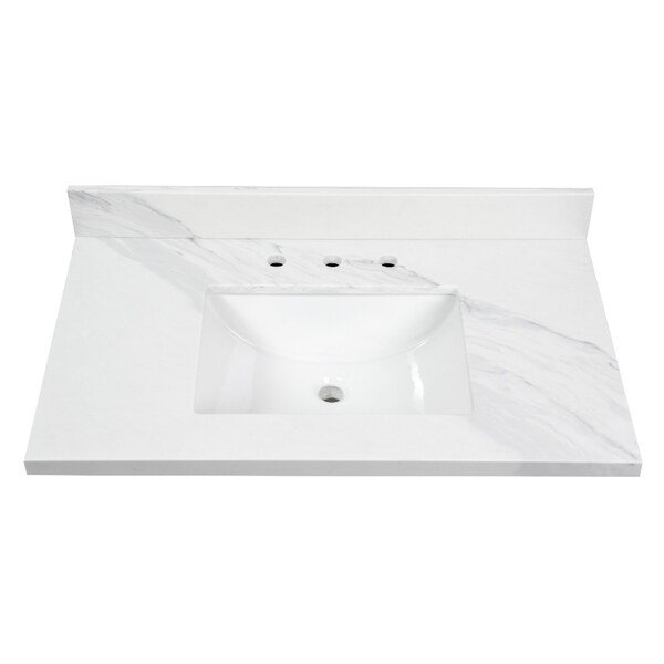 Kingston Brass 37" x 22" Quartz Vanity Top with Rectangular Sink, 8" Faucet Drillings, Quartz White KVPB3722W38CL - main