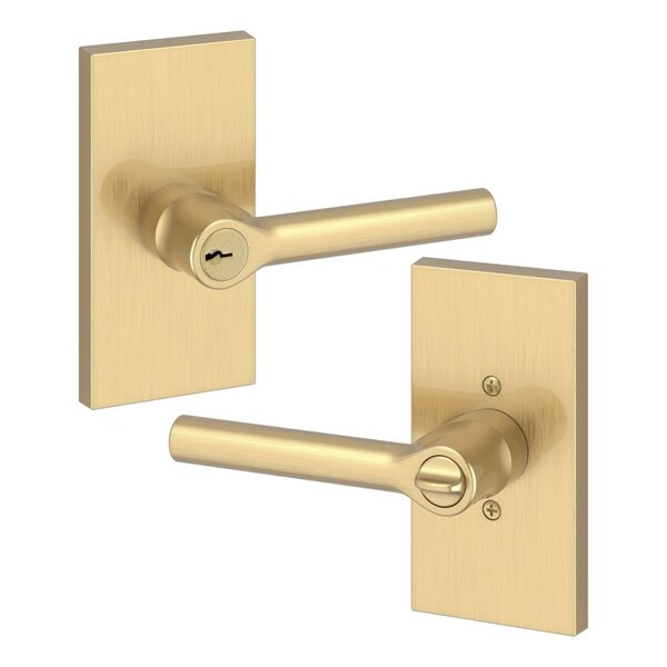 Baldwin Entry Tube Lever and Contemporary 5in Rose with 6AL Latch and Dual Strike Lifetime Satin Brass ENTUBCFR044 - main
