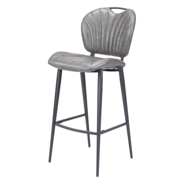 Homeroots 30" Gray And Black Faux Leather And Steel Low Back Bar Height Bar Chair 555733 - main