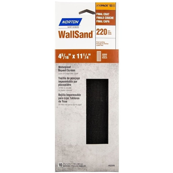 Norton Co Screen Sheet, 1114 in L, 4316 in W, 220 Grit, Very Fine, Silicone Carbide Abrasive, 10Sheet 21763 - main
