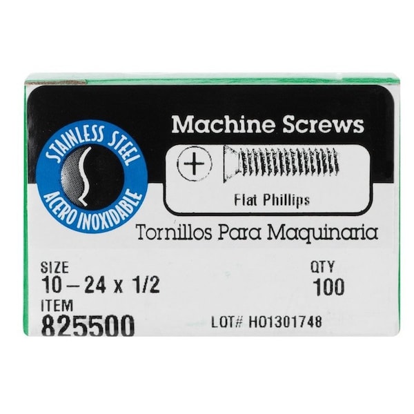 Hillman Phillips Flat Machine Screw, Plain 18-8 Stainless Steel, 100 PK 0825500 - main