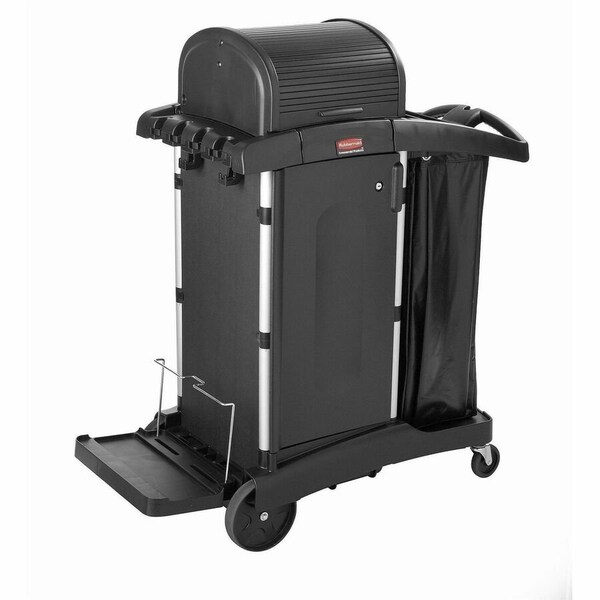 Rubbermaid Executive Janitorial Black Plastic Cleaning Cart with Doors and Hood - High-Security RCP1861427 - main